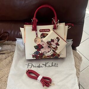 Frida Kahlo Cream and Red Satchel Bag